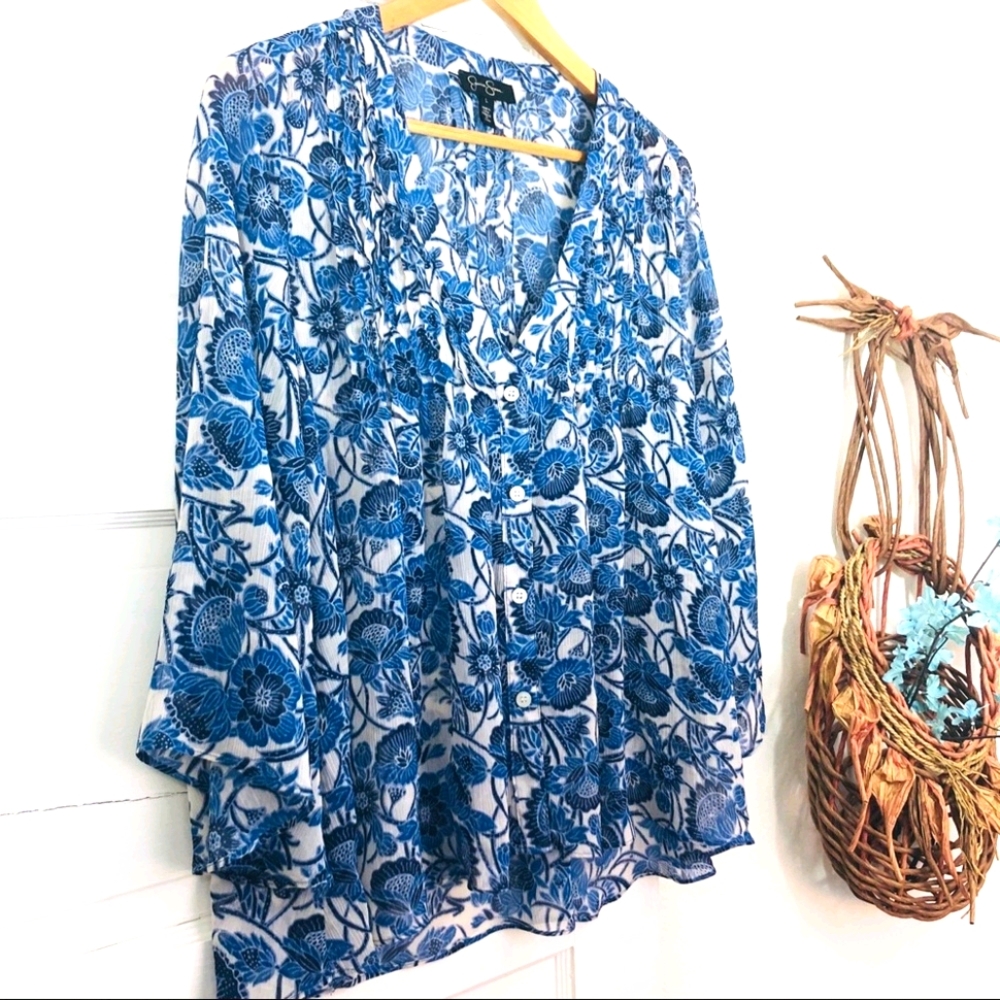 Boho Jessica Simpson Sheer Floral Top Sz L